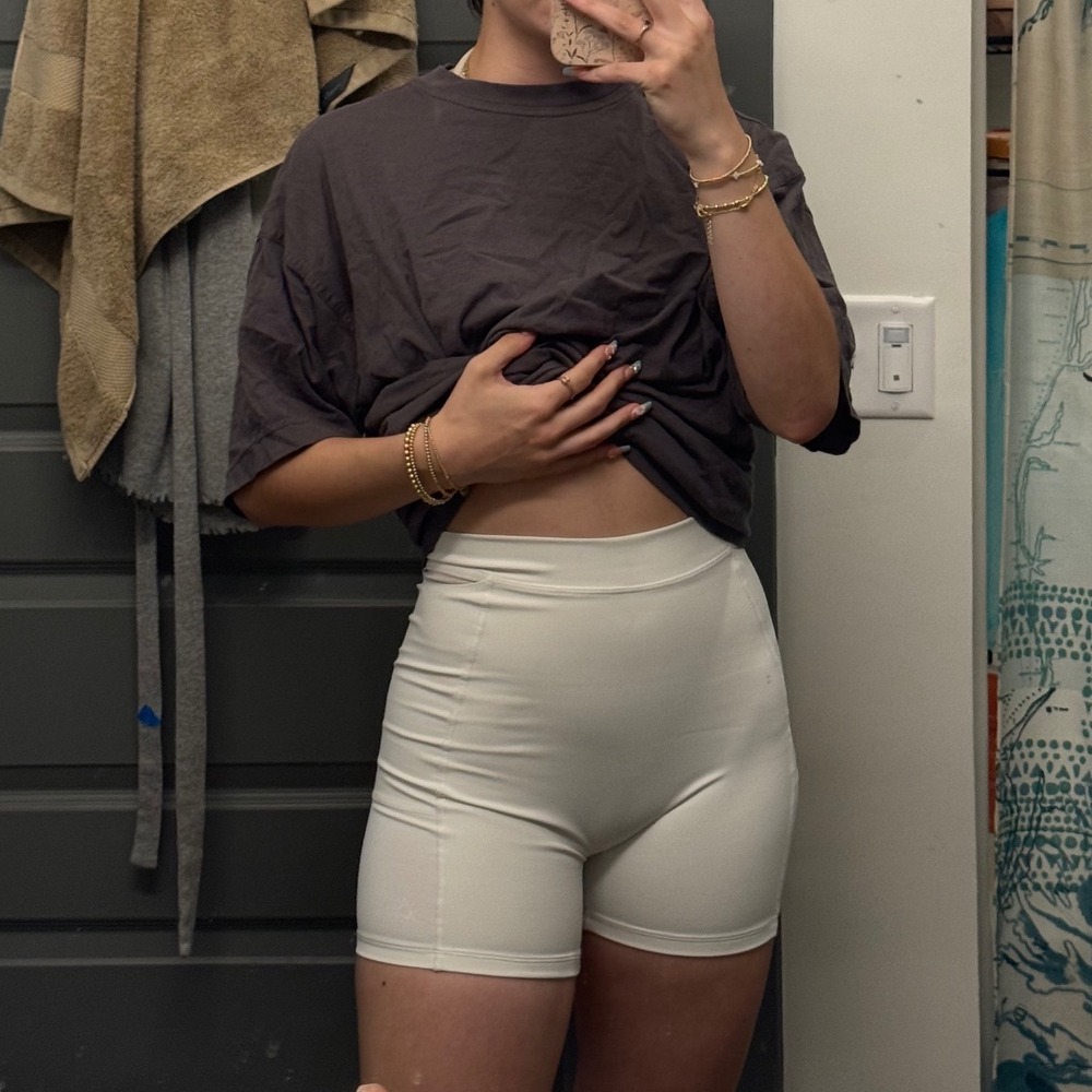 OFFLINE by Aerie Goals High Rise 4 Inch Inseam Bike Shorts White Size M